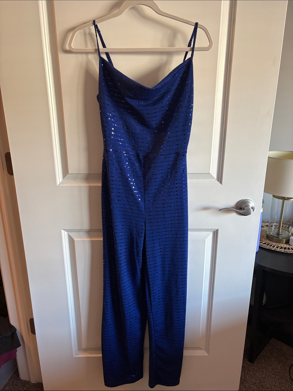 Iris Elegant Navy Sequin Cowl-Neck Jumpsuit